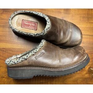Simple Womens Brown Leather Slip On Clog Mules Platform Boho Comfortcore Sz 8.5